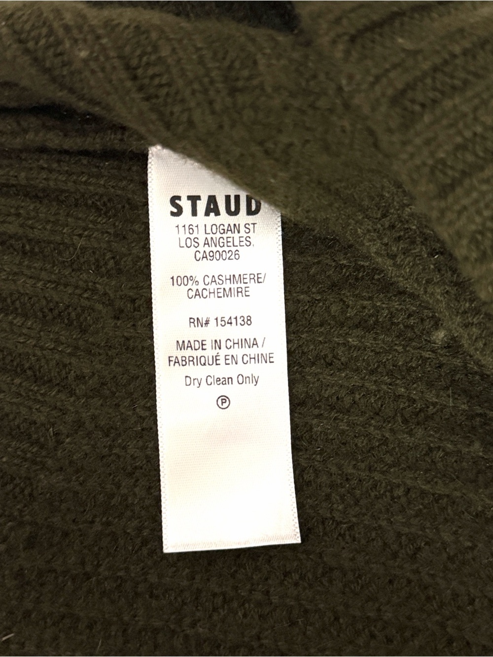 STAUD Cashmere Cropped Hampton Sweater Olive Chunky Knit Half Zip Oversized M - Picture 12 of 13